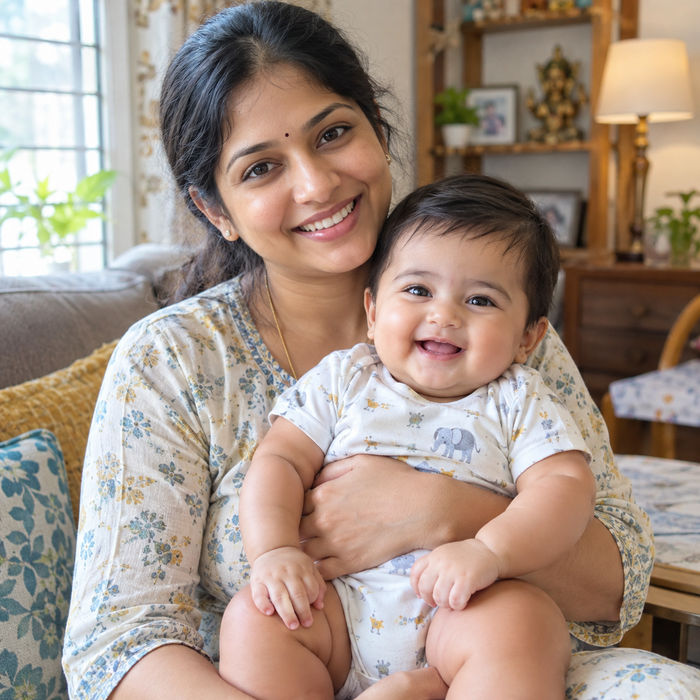 Indian mother holding her baby — Baby Junctions