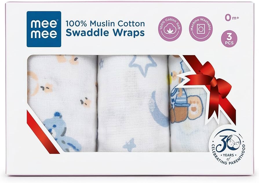 Mee Mee/First Cry Cotton Muslin Wraps Set of 4 (100% Pure Cotton)