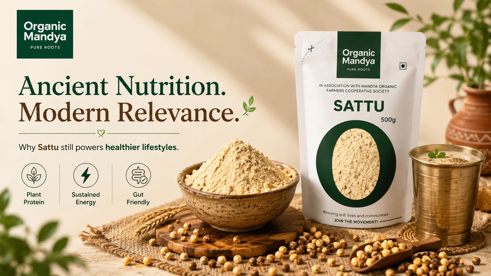 Conscious Food Organic Sattu (Roasted Chickpea Flour) - 500g