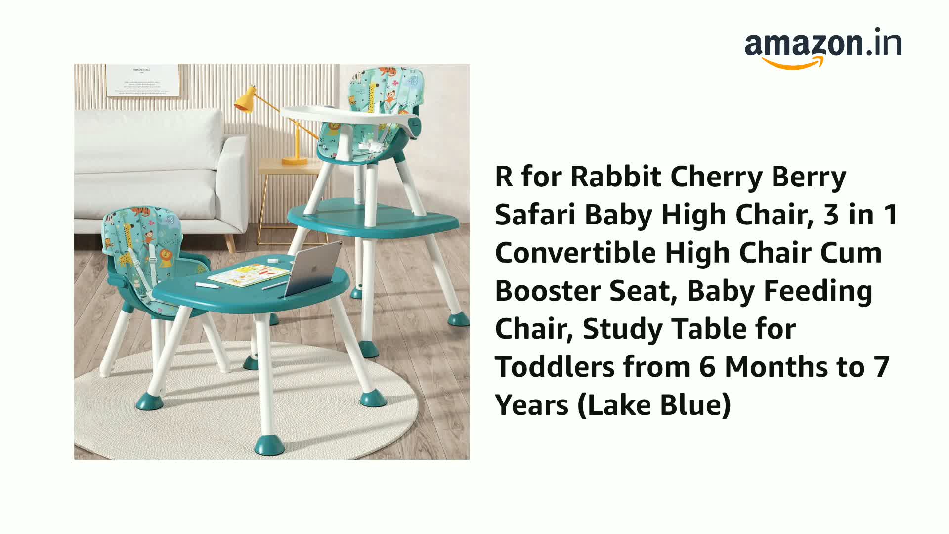 R for Rabbit Cherry Folding High Chair with 5-Point Harness