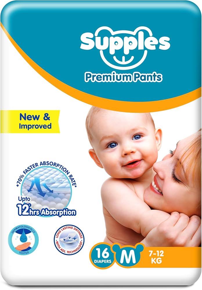 Supples Premium Bamboo Baby Diaper Pants, Medium Size (Pack of 54)