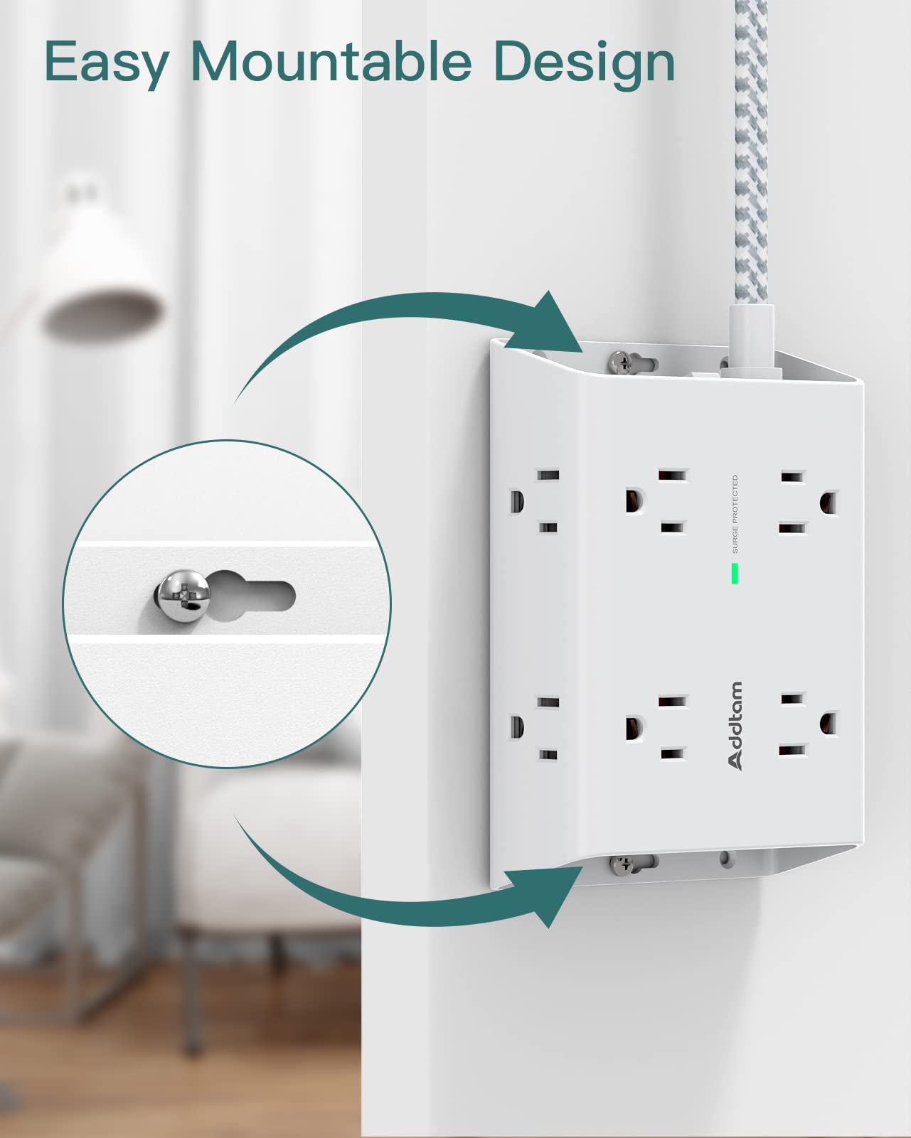 Cordless Surge Protector Power Strip (4 outlets, 2 USB)