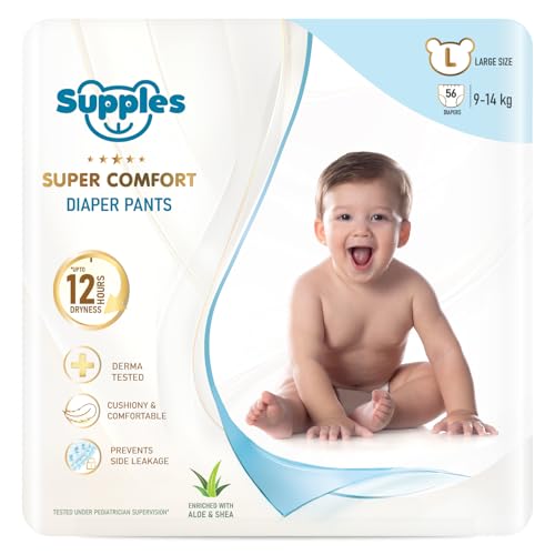 Supples Baby Pants Diaper, Large (L), 9-14 kg, 54 Count
