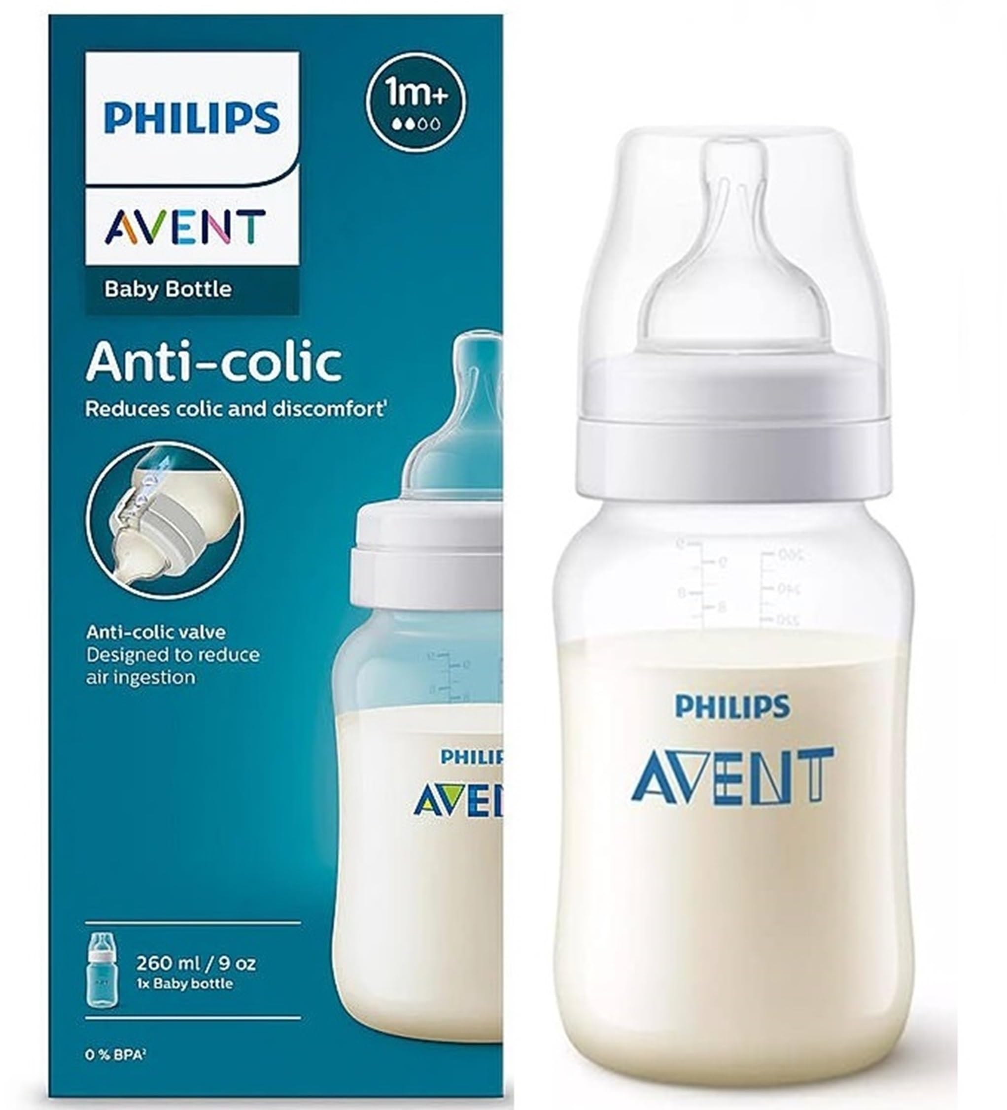 Philips Avent Anti-Colic Baby Bottle with AirFree Vent, 260ml, Newborn Flow