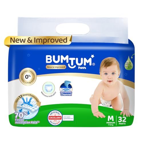 Bumtum Organic Bamboo Diapers (Size M, 60 Count)