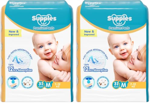 Supples Premium Baby Diapers Size M (6-11 kg) - Pack of 60