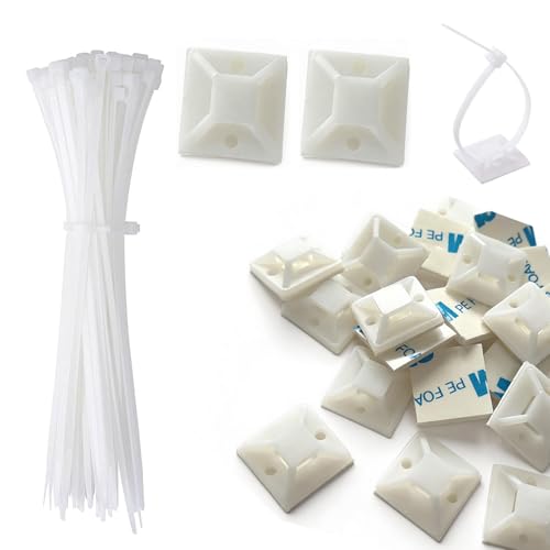 Cable Management Kit - Adhesive Cable Clips and Ties (Pack of 20)