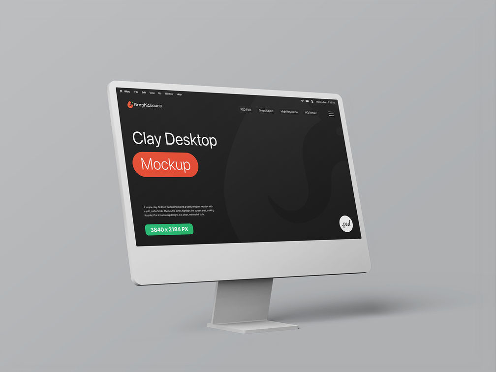 Desktop Clay Mockup Half Side View Preview 1