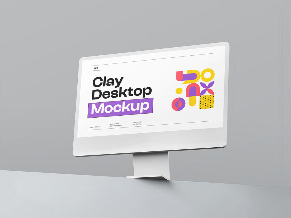 Desktop Clay Mockup Low Angle View Preview 2