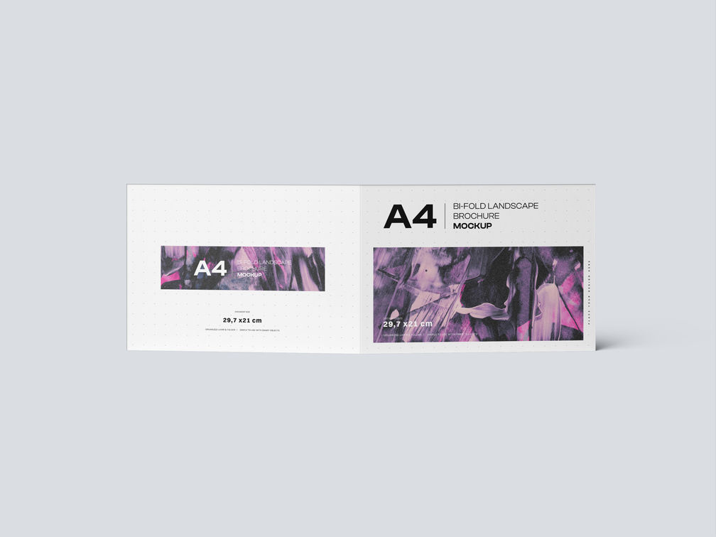 A4 Bi Fold Landscape Brochure Mockup Back Half Side View Preview 01