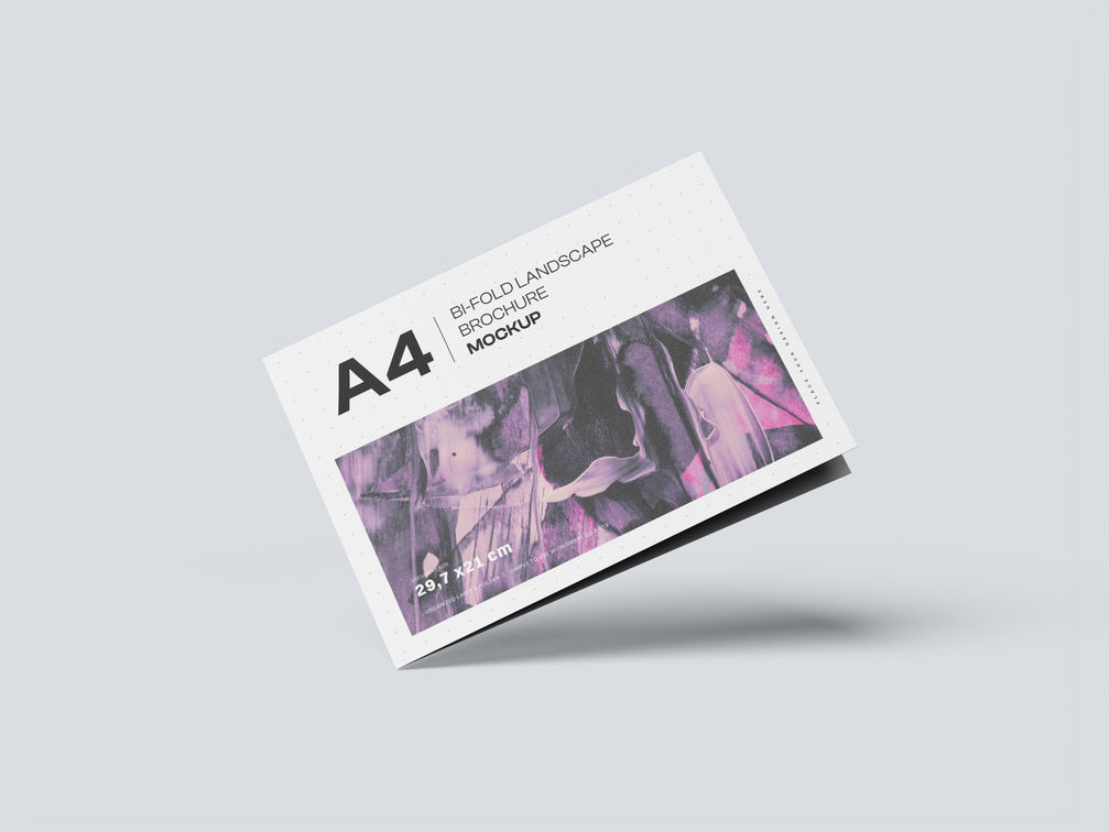 A4 Bi Fold Landscape Brochure Mockup Flying View Preview 1