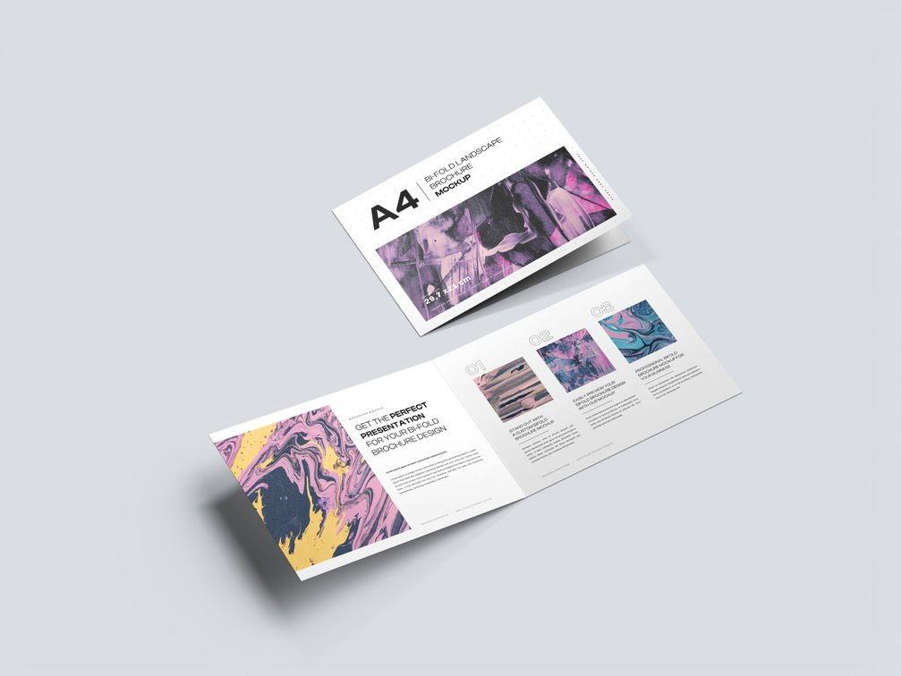 A4 Bi Fold Landscape Brochure Mockup Half Side View Preview 1