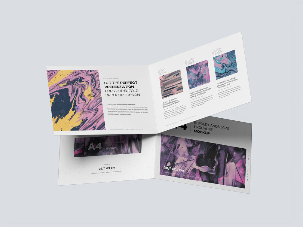 A4 Bi Fold Landscape Brochure Mockup Low Angle View Preview 1