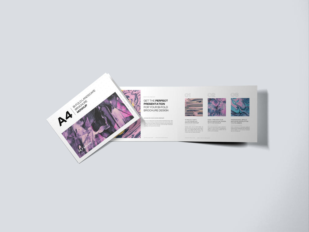 A4 Bi Fold Landscape Brochure Mockup Top View Preview 1