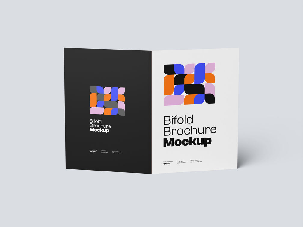 A4 Bi Fold Portrait Brochure Mockup Back Half Side View Preview 1