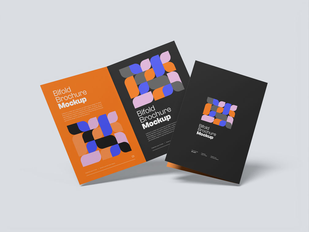 A4 Bi Fold Portrait Brochure Mockup Flying View Preview 1