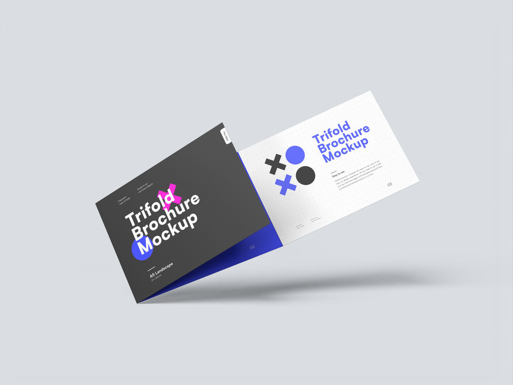 A5 Trifold Brochure Mockup Flying View Preview1