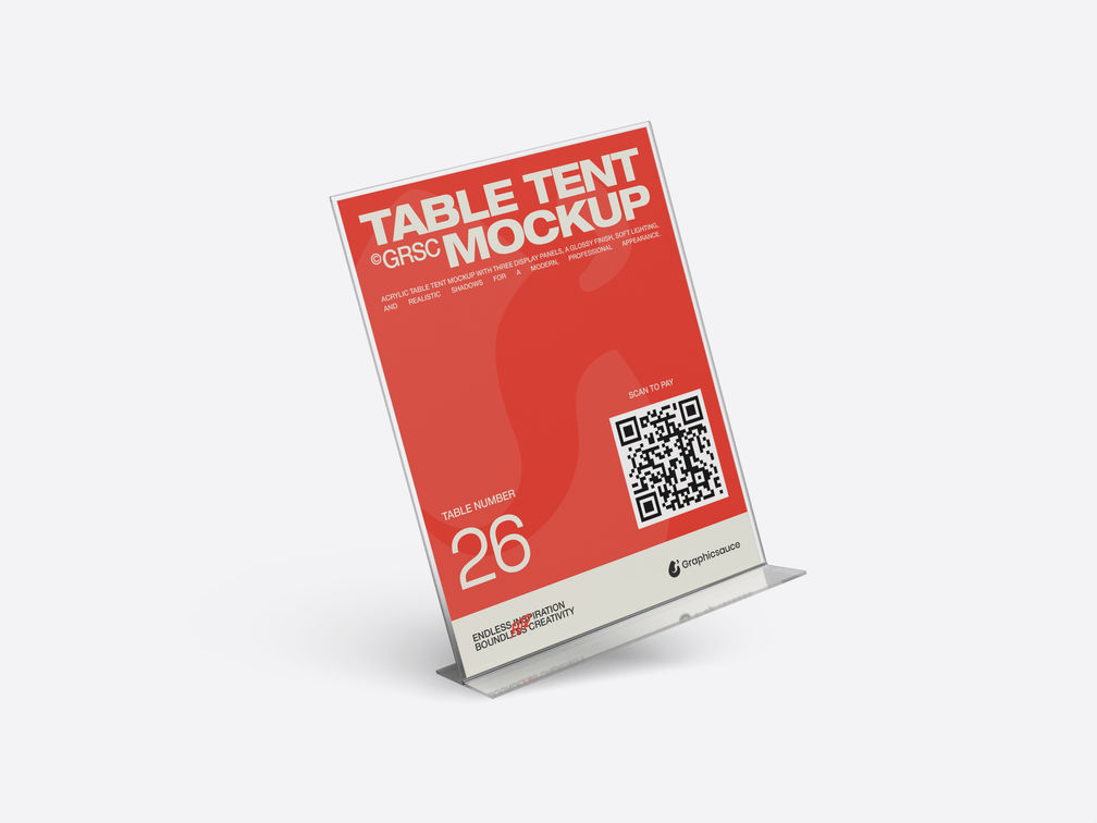 Acrylic Table Tent Mockup Flying View Preview 1