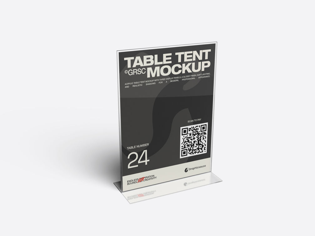 Acrylic Table Tent Mockup Half Side View Preview 1