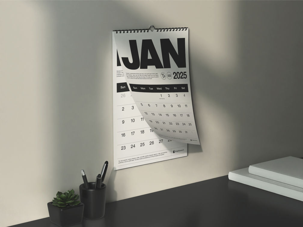 Calendar Wall Mockup Half Side View Preview 1
