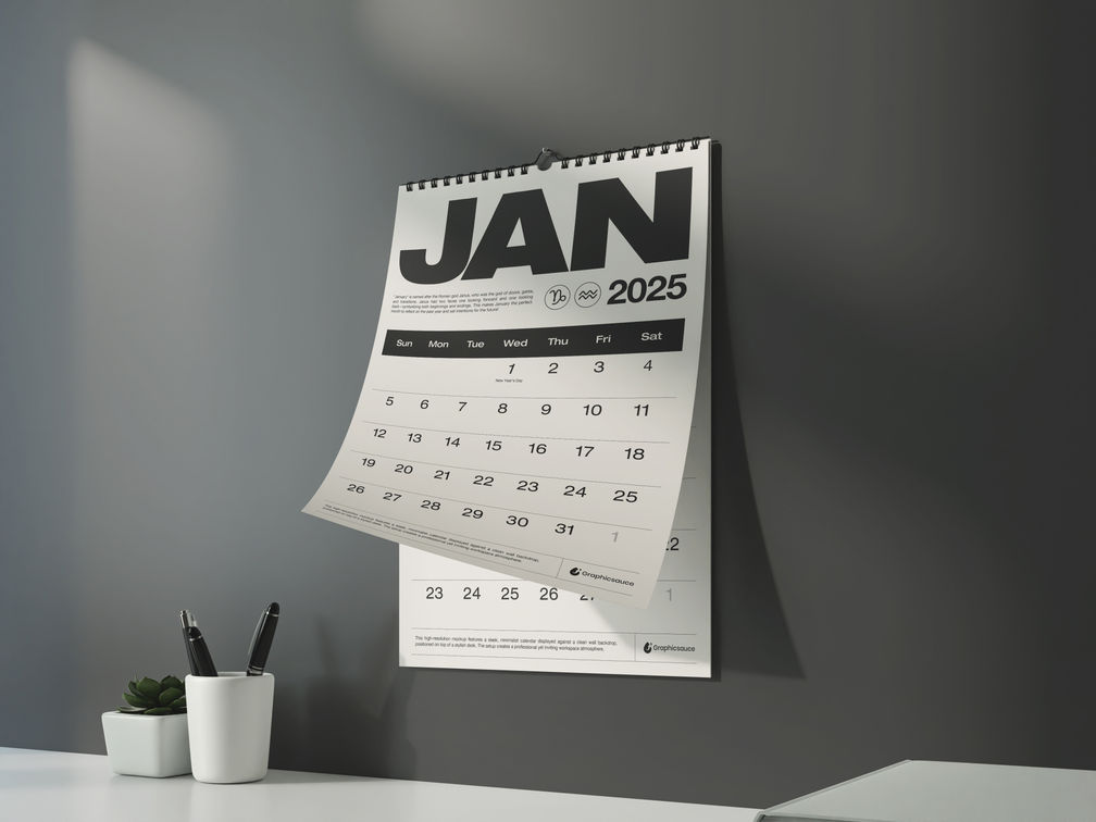 Calendar Wall Mockup Low Angle View Preview 1