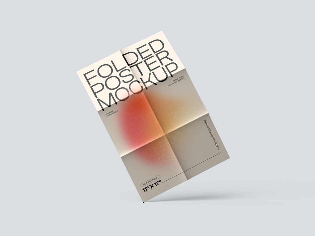 Folded Poster Mockup Flying View Preview 1
