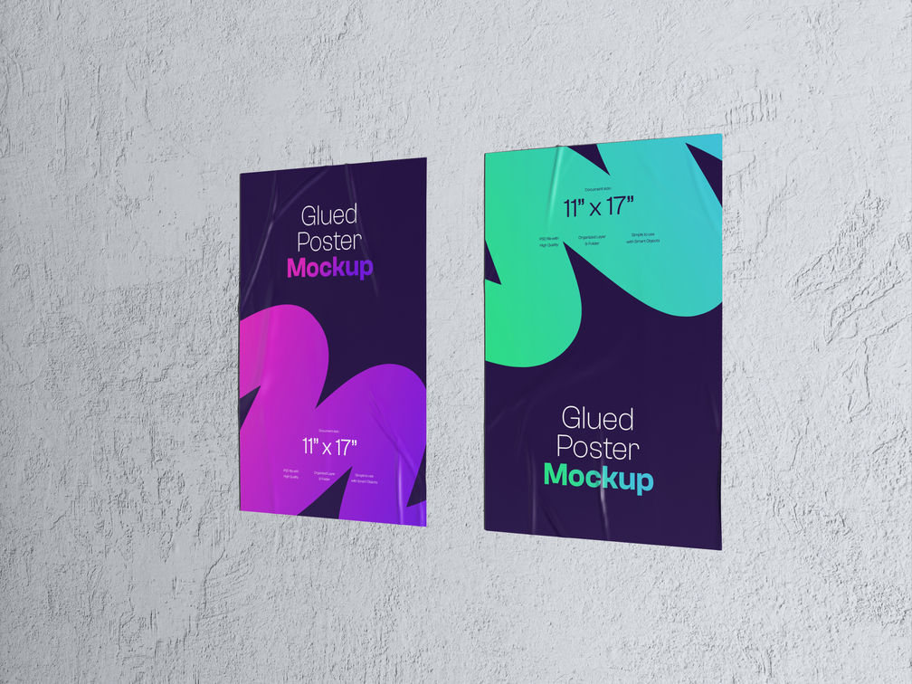 Glued Poster Mockup Side View Preview 1