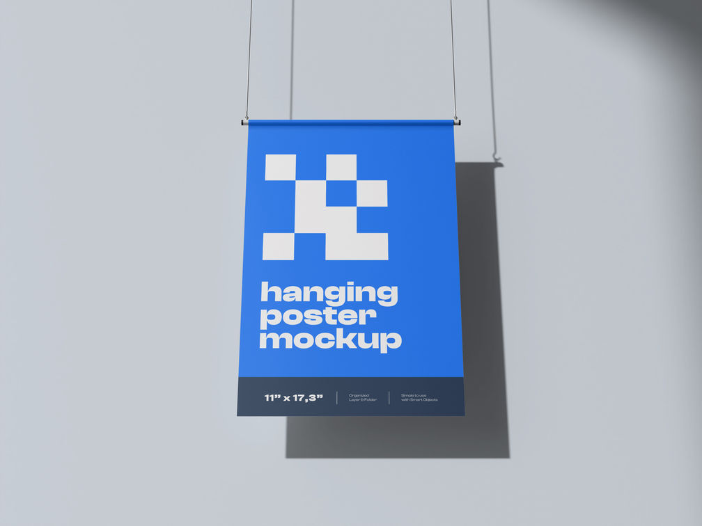 Hanging Poster Mockup Low Angle View Preview 1