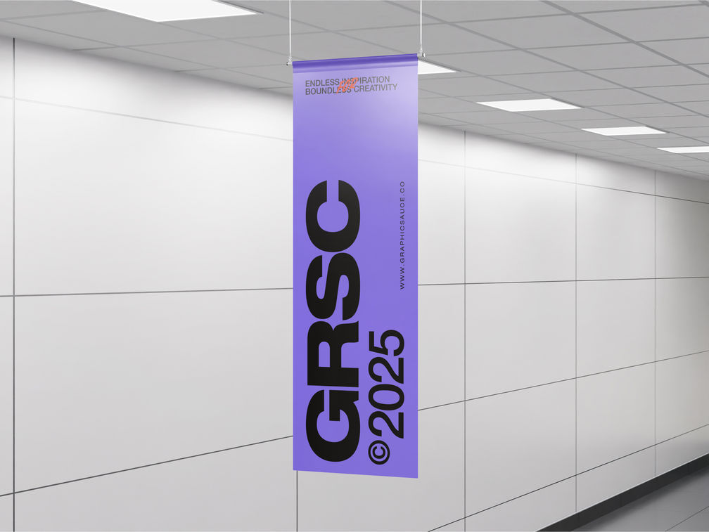 Indoor Hanging Banner Mockup Half Side View Preview 1