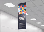 Indoor Hanging Banner Mockup Low Angle View Preview 2