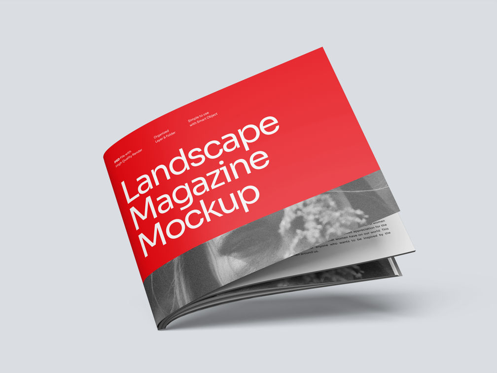 Landscape Magazine Mockup Flying View Preview 1
