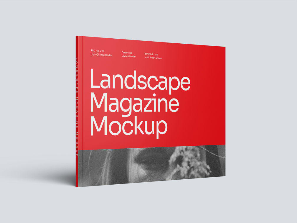 Landscape Magazine Mockup Half Side View Preview 1