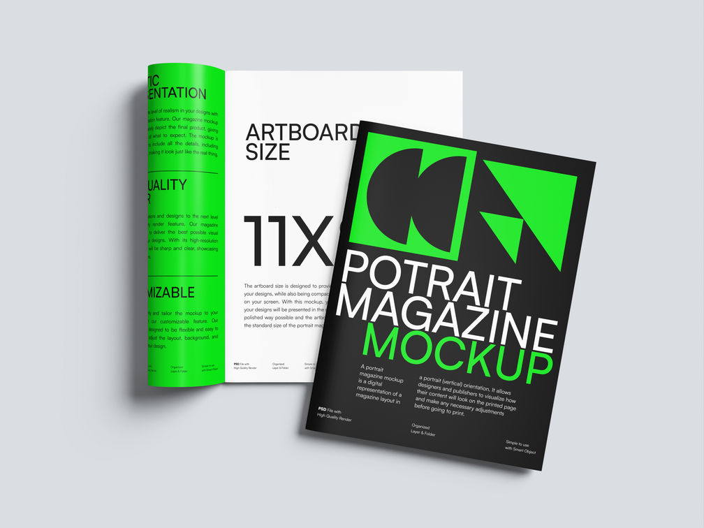 Magazine Portrait Mockup Top View Preview 1