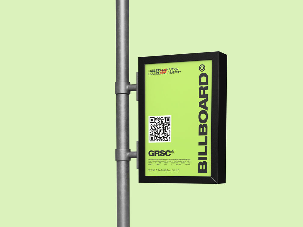 Outdoor Billboard Pole Sign Mockup Half Side View Preview 1