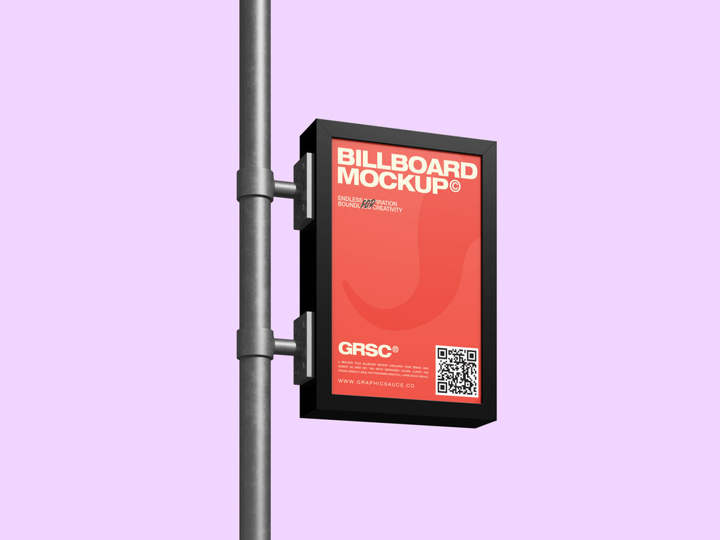 Outdoor Billboard Pole Sign Mockup Low Angle View Preview 1