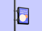 Outdoor Billboard Pole Sign Mockup Low Angle View Preview 3
