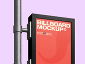 Outdoor Billboard Pole Sign Mockup Low Angle View Preview 4