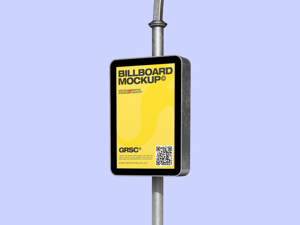 Outdoor Center Billboard Pole Sign Mockup Half Side View Preview 1