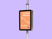 Outdoor Center Billboard Pole Sign Mockup Half Side View Preview 3
