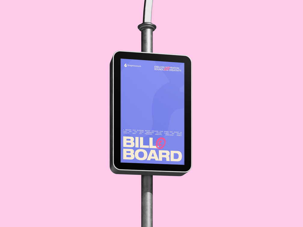 Outdoor Center Billboard Pole Sign Mockup Low Angle View Preview 1