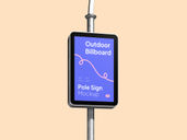 Outdoor Center Billboard Pole Sign Mockup Low Angle View Preview 3