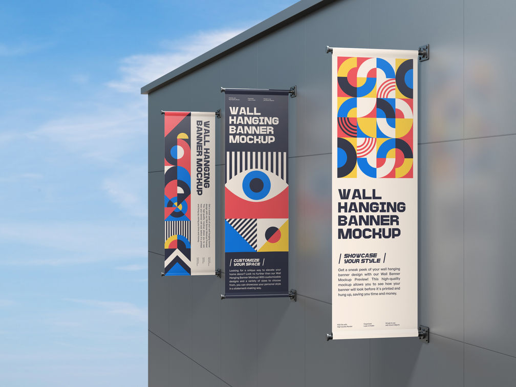 Outdoor Hanging Banner Mockup Half Side View Preview 1