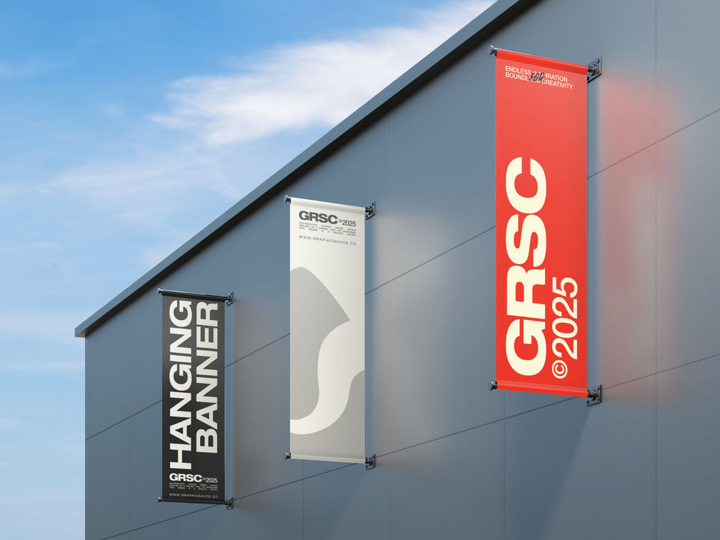 Outdoor Hanging Banner Mockup Low Angle View Preview 1