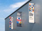 Outdoor Hanging Banner Mockup Low Angle View Preview 2