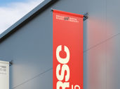 Outdoor Hanging Banner Mockup Low Angle View Preview 3