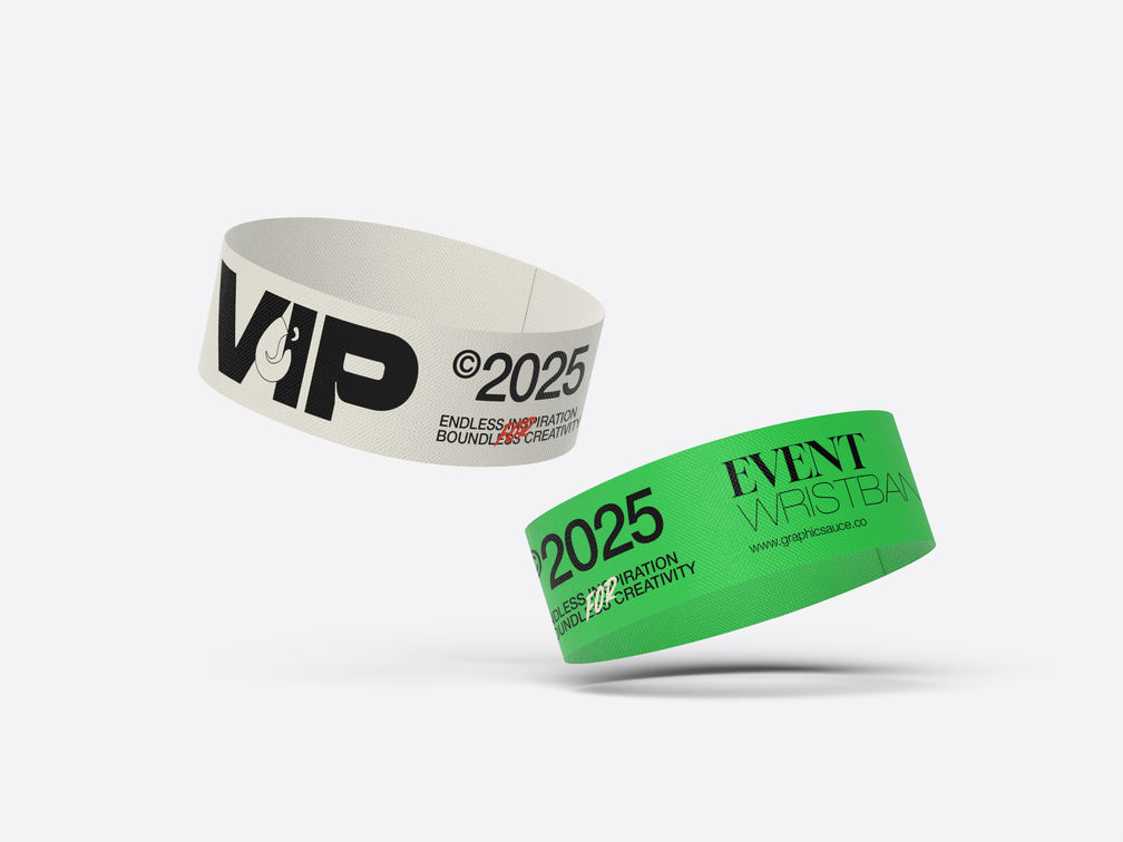 Paper Wristband Mockup Flying View Preview 1