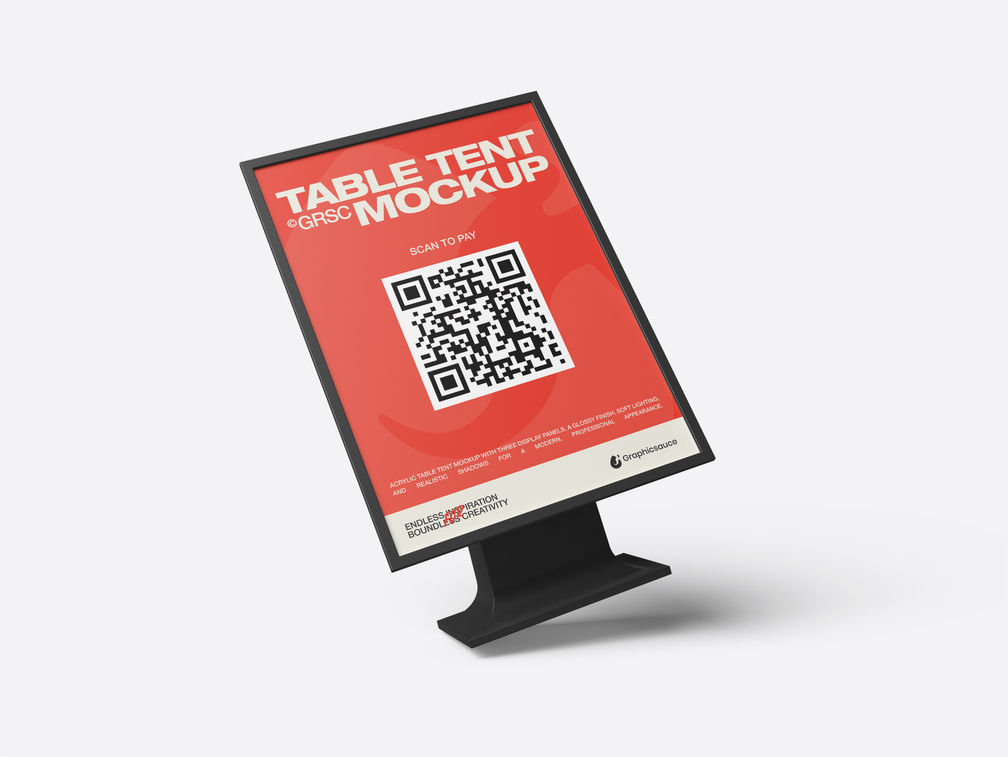 Plastic Table Tent Mockup Flying View Preview 1