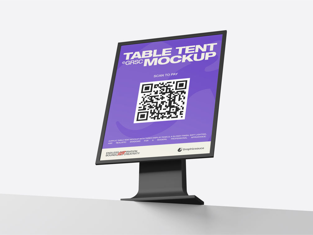 Plastic Table Tent Mockup Low Angle View Preview 1