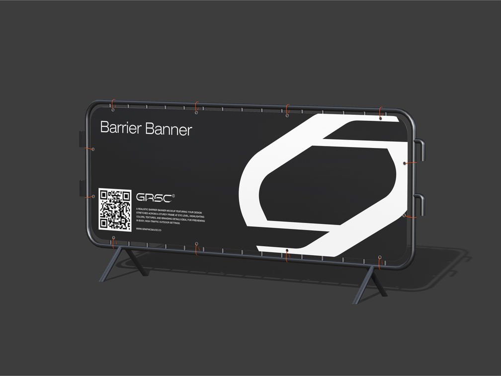 Rounded Barrier Banner Mockup Half Side View Preview 1