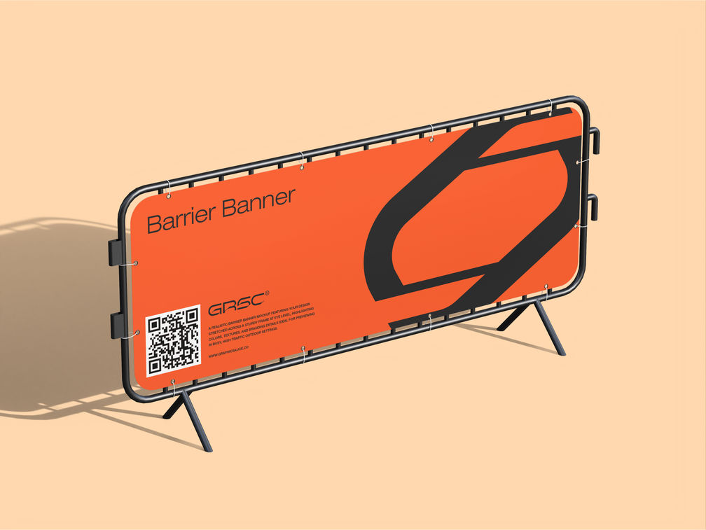 Rounded Barrier Banner Mockup Isometric View Preview 1